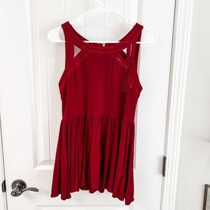 Caution To The Wind Red Strappy Halter Peplum Tunic Top Size Medium